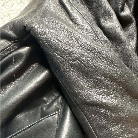 J. Percy for Marvin Richards Black Leather Jacket Fur Collar Slouchy Oversized - Picture 14 of 14
